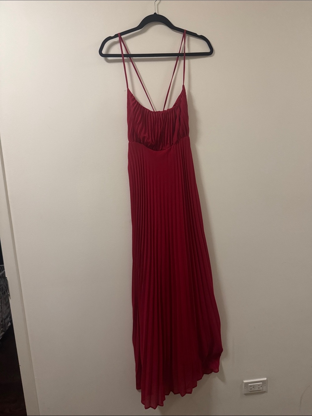 Amazon Red Pleated Maxi Dress with Double Spaghetti Straps